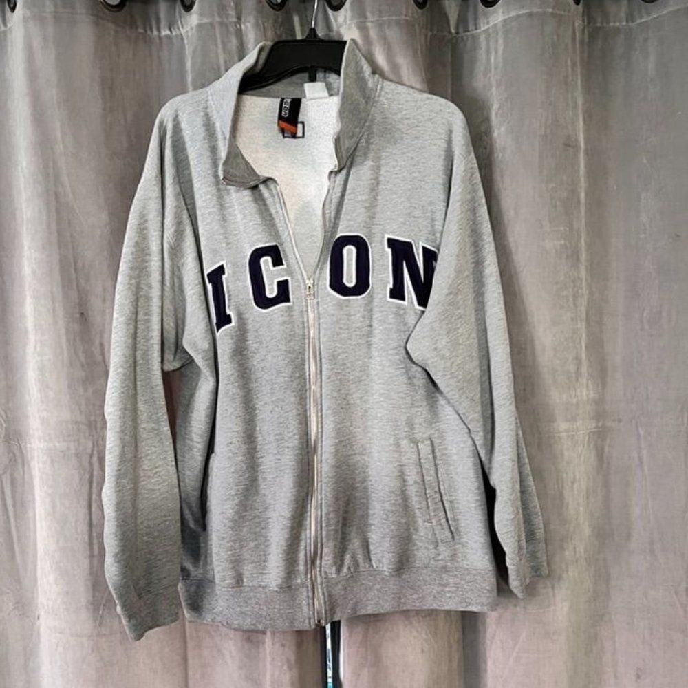 ICON Zip-Up Grey Jacket with Blue ICON- Great Condition!